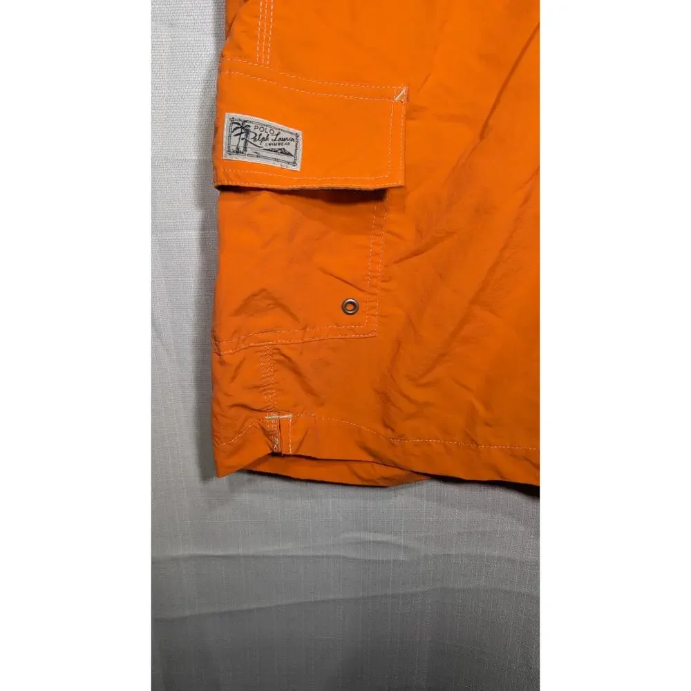 Vintage Polo Ralph Lauren‎ Mens Board Shorts Swim Trunks Sz L Orange Green Pony